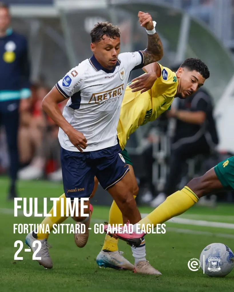 Go Ahead Eagles berduel sengit lawan Fortuna Sittard di laga Eredivisie 2025 yang berakhir imbang 2-2.