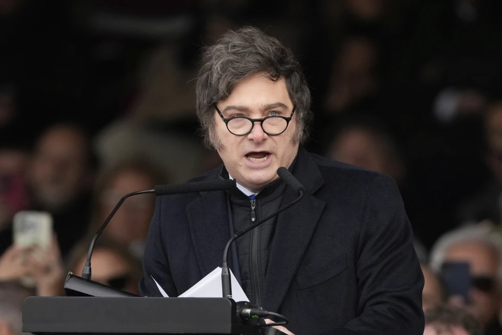 Presiden Argentina Javier Milei saat pidato di tengah gejolak demo nasional