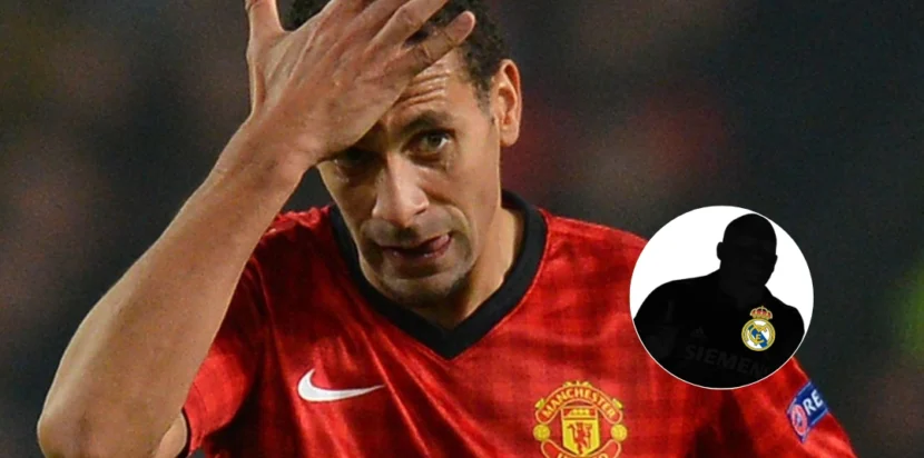 Ekspresi Rio Ferdinand saat kewalahan menghadapi Ronaldo Nazario dari Real Madrid