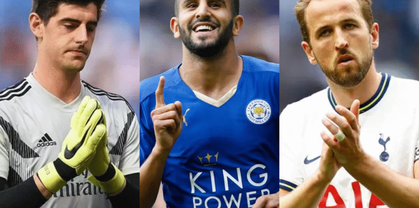 Thibaut Courtois, Riyad Mahrez, dan Harry Kane saat di Premier League.