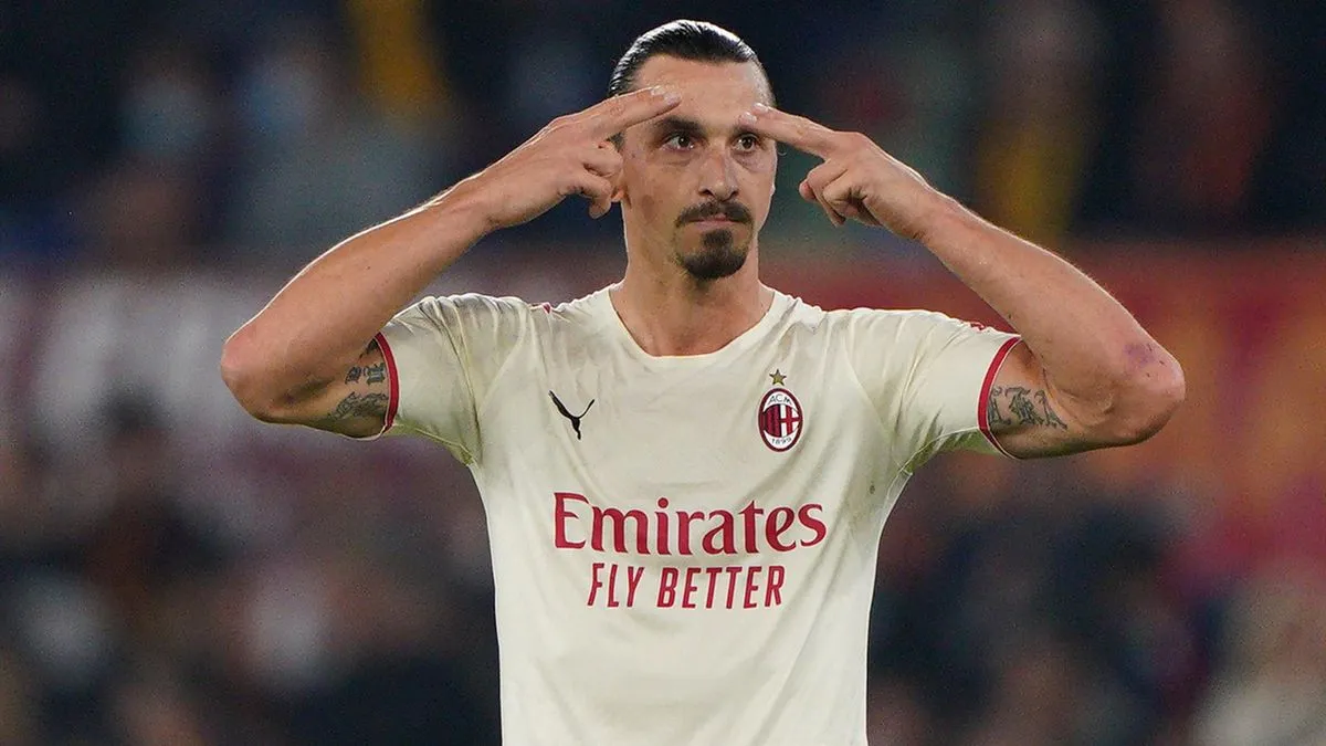 Selebrasi Zlatan Ibrahimovic bersama AC Milan, ekspresi penuh percaya diri khasnya.