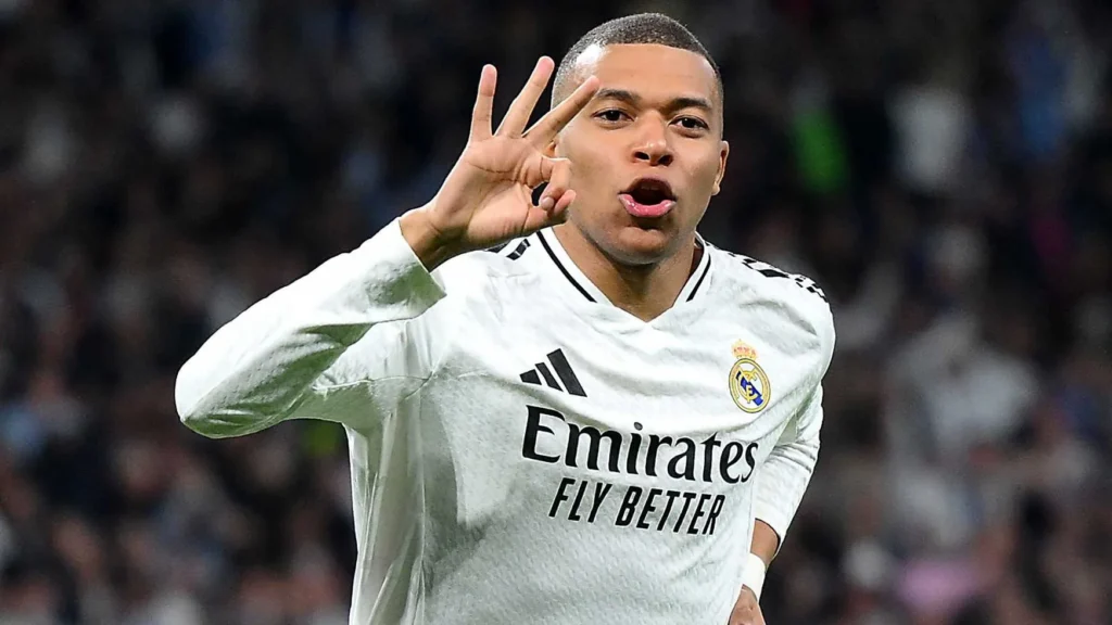 Kylian Mbappe merayakan gol bersama Real Madrid musim 2025