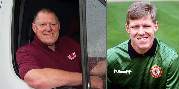 Perbandingan Nigel Spink muda sebagai kiper Aston Villa dan kini bekerja sebagai kurir paket