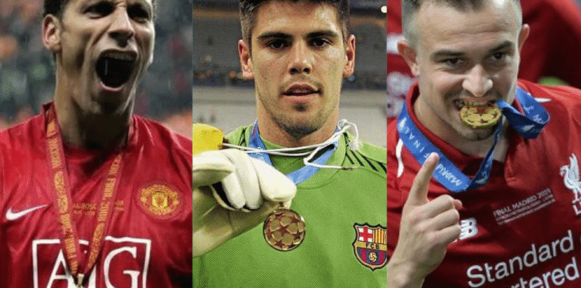 Kolase Rio Ferdinand, Victor Valdés, dan Xherdan Shaqiri saat menjuarai Liga Champions bersama klub masing-masing