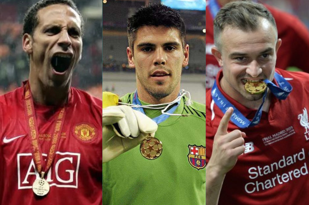 Kolase Rio Ferdinand, Victor Valdés, dan Xherdan Shaqiri saat menjuarai Liga Champions bersama klub masing-masing