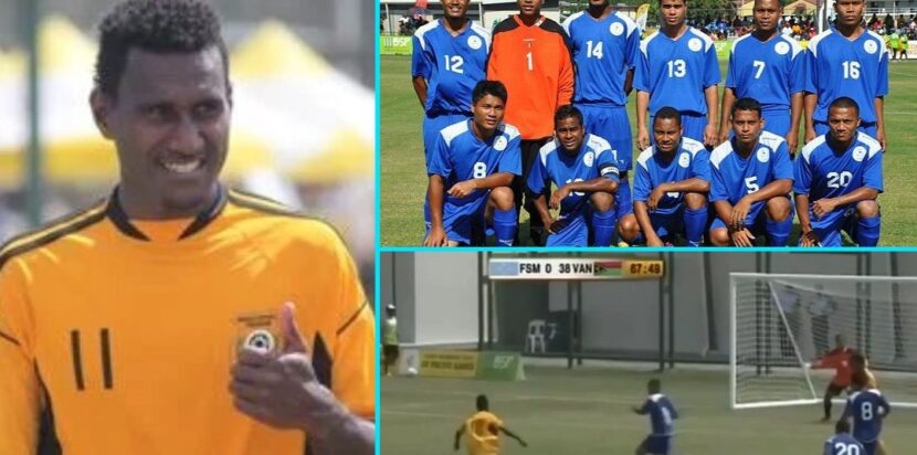 Kolase foto pemain Vanuatu, skuad Mikronesia, dan cuplikan laga 46-0 di Pacific Games 2015.