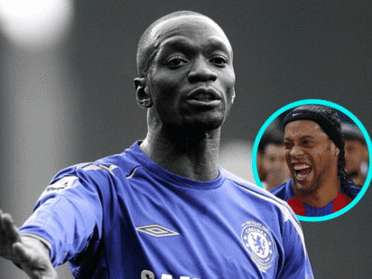 Makelele dalam jersey Chelsea dengan inset wajah Ronaldinho tersenyum menggambarkan kisah duel mereka di Liga Champions.