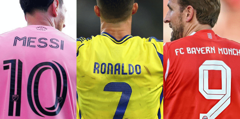Lionel Messi, Cristiano Ronaldo, dan Harry Kane mengenakan jersey klub masing-masing dalam daftar jersey terlaris 2025.