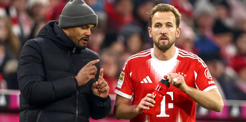 Vincent Kompany memberikan arahan kepada Harry Kane saat laga Bayern Munchen